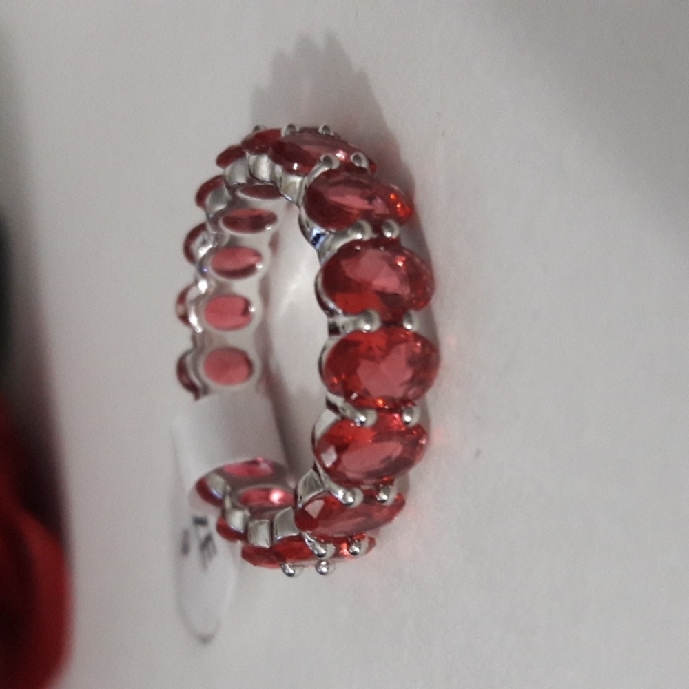 18K White Gold Women Plated Pink Italian Crystal Stones Size 9 Eternity …